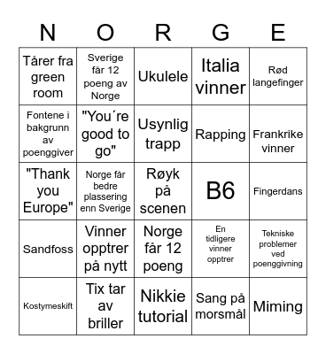 Eurovision Parteeey Bingo Card