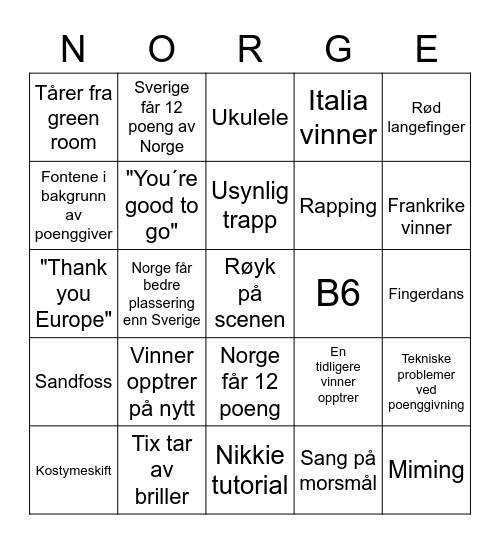 Eurovision Parteeey Bingo Card