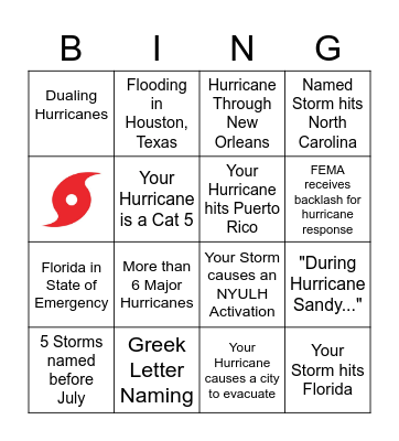 2021 Hurricane Season Bingo Card
