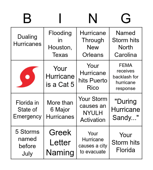 2021 Hurricane Season Bingo Card