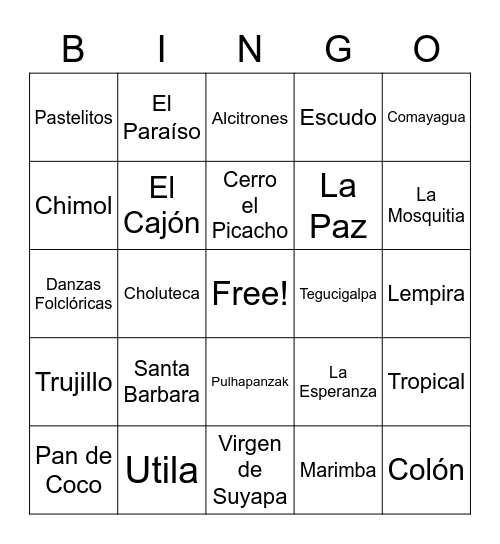 Cultura Honduras Bingo Card