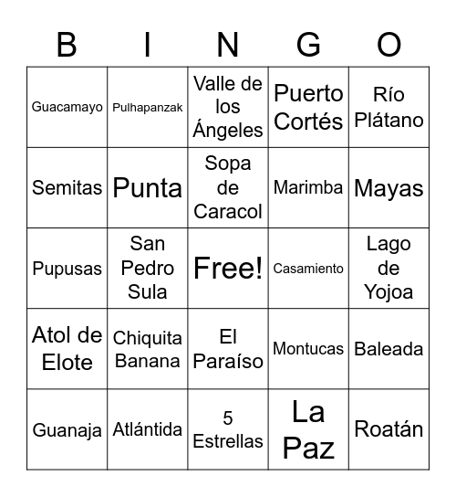 Cultura Honduras Bingo Card