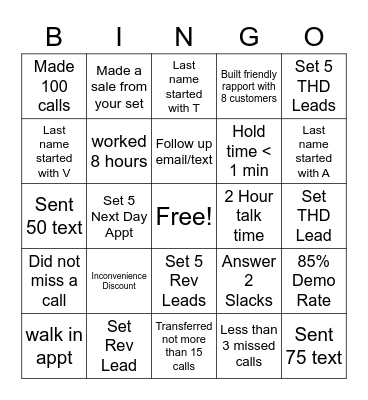 Call Center Bingo Card