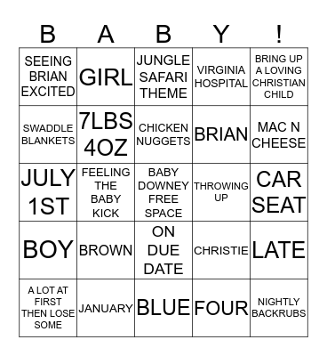 BABY DOWNEY BINGO Card