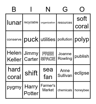 . * + W O R D - B I N G O + * . Bingo Card