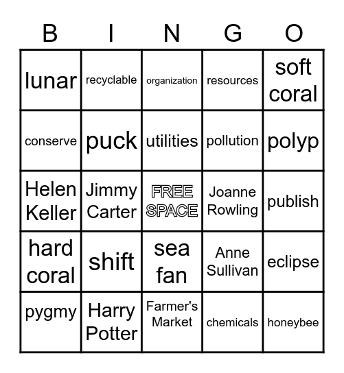 . * + W O R D - B I N G O + * . Bingo Card