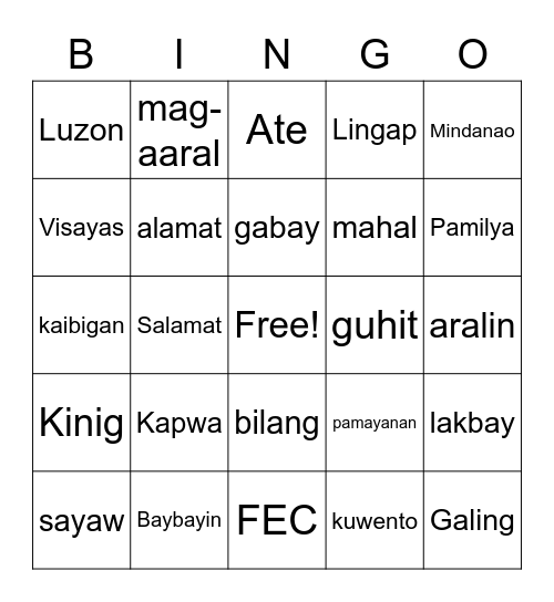 Balik Aralin-FEC Galing Bata Bingo Card