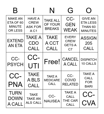 DISPATCH BINGO Card