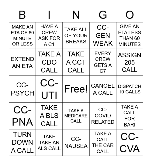 DISPATCH BINGO Card