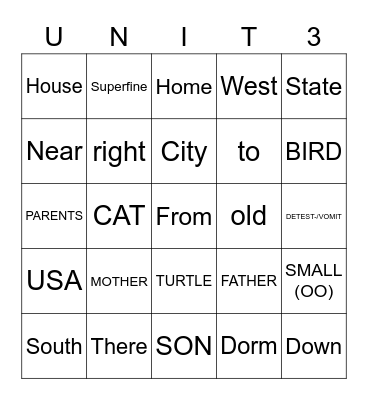 James Unit 3 Bingo Card