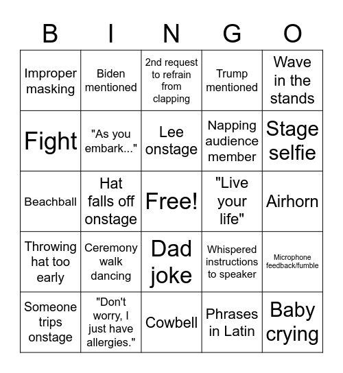 Lee's HS Graduation Bingo Card