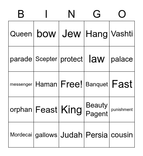 Queen Esther Bingo Card