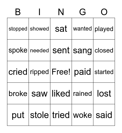 PAST TENSE BINGO Card