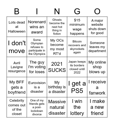 June-December 2021 Bingo Card