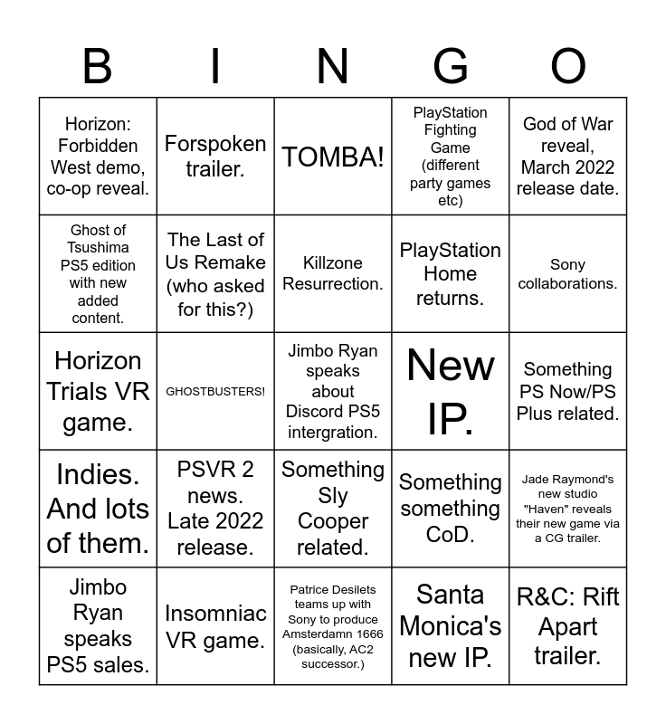 A quick bingo card I made for the upcoming PlayStation Showcase on Thursday  9th September. : r/playstation