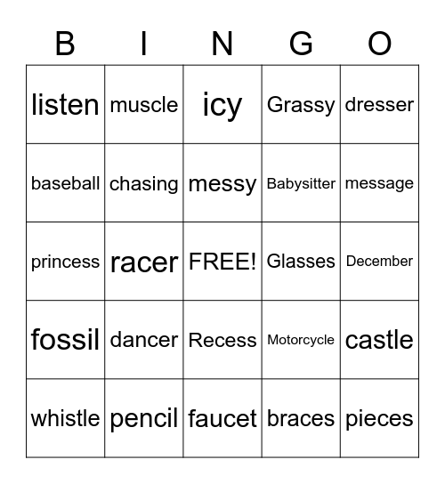 /S/ Medial Bingo Card