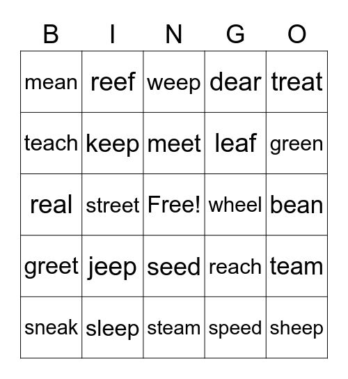 Vowel Teams -ea and -ee Bingo Card