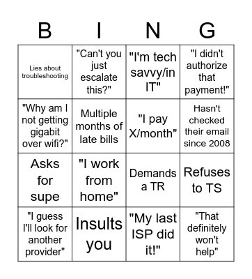 Bad Cx Bingo Card