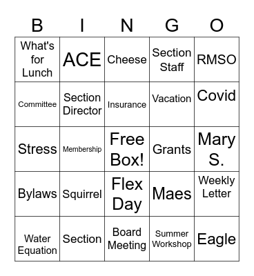 Section Services Bingo Card