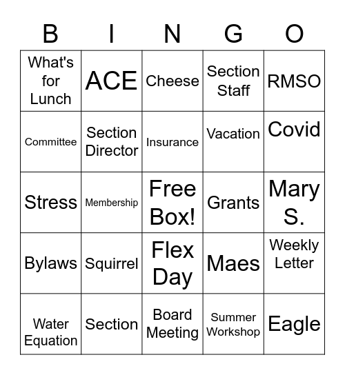 Section Services Bingo Card