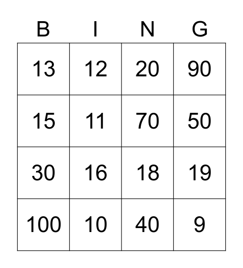 counting Bingo Card