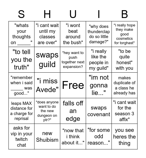 Shuib Bingo Card
