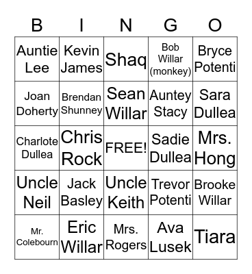 Family Bingo Card