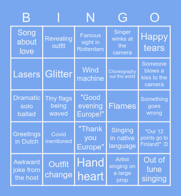 EUROVISION 2021 Rotterdam Bingo Card