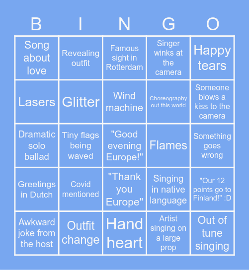 EUROVISION 2021 Rotterdam Bingo Card