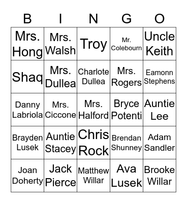 Family Bingo Card