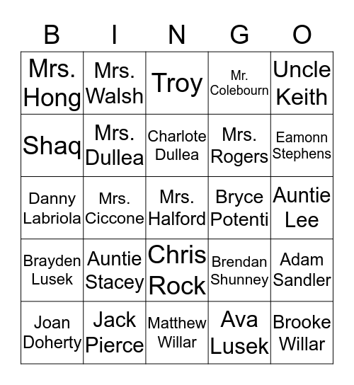 Family Bingo Card