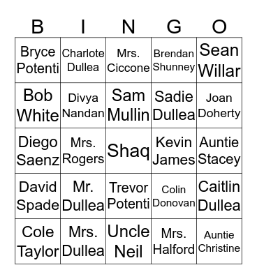 Family Bingo Card