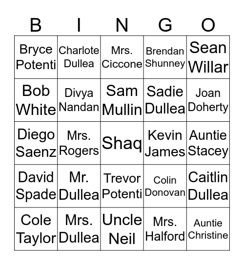 Family Bingo Card