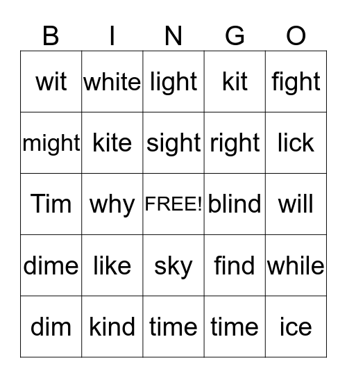 Long i  Bingo Card