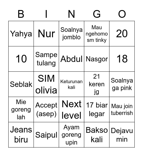 Jaewon’s Bingo Card