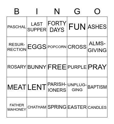 PARISH FUN NIGHT 2015 Bingo Card
