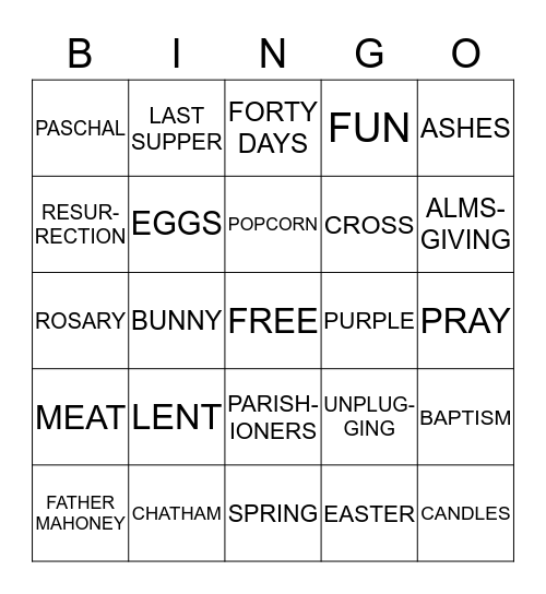 PARISH FUN NIGHT 2015 Bingo Card