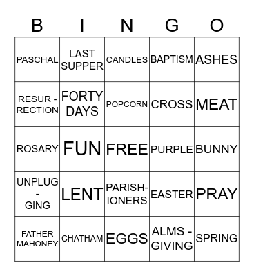 PARISH FUN NIGHT 2015 Bingo Card