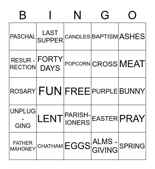PARISH FUN NIGHT 2015 Bingo Card