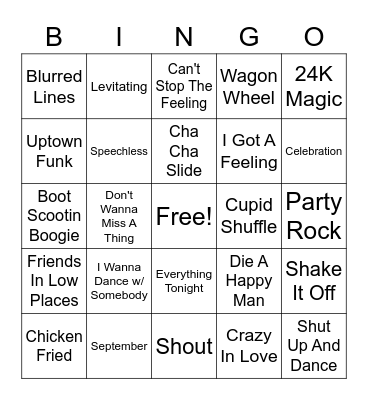 Wedding Song Bingo Card