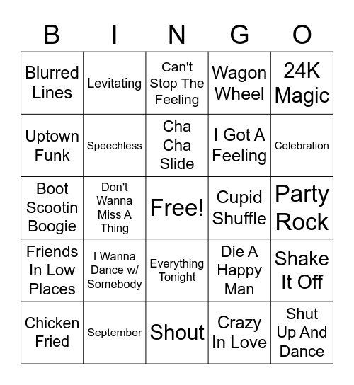 Wedding Song Bingo Card