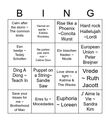 Eurovision Song Festival BINGO Card