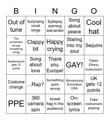 EUROVISION 2021 Bingo Card