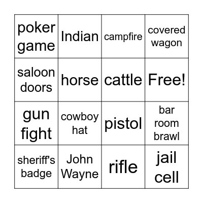 Cowboy Bingo Card