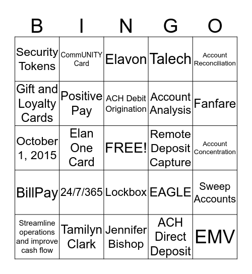 Cash Management Bingo Card