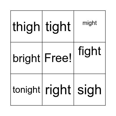 'igh' Bingo Card