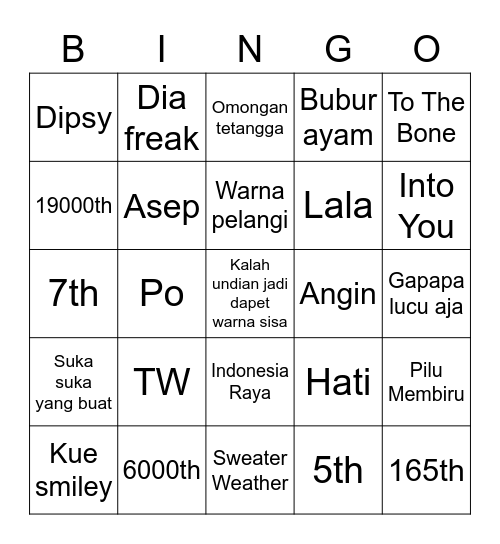 Untitled Bingo Card