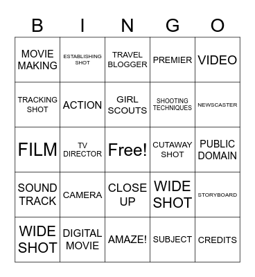 DIGITAL MOVIE MAKER BINGO Card