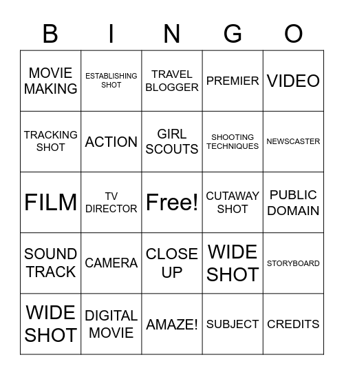 DIGITAL MOVIE MAKER BINGO Card