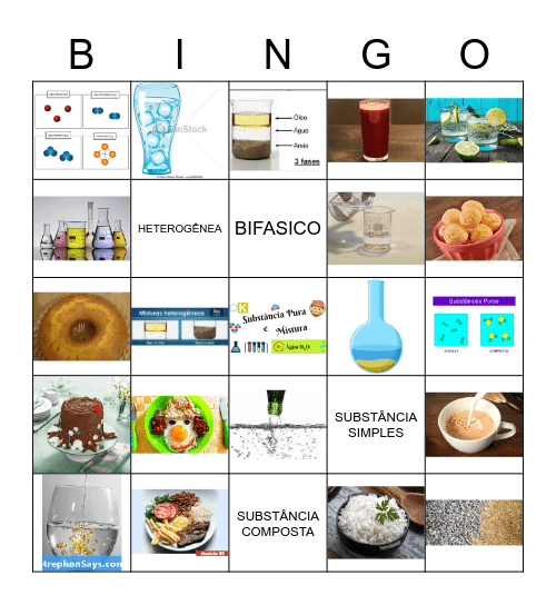 MISTURAS HOMOGÊNEAS X HETEROGÊNEAS Bingo Card